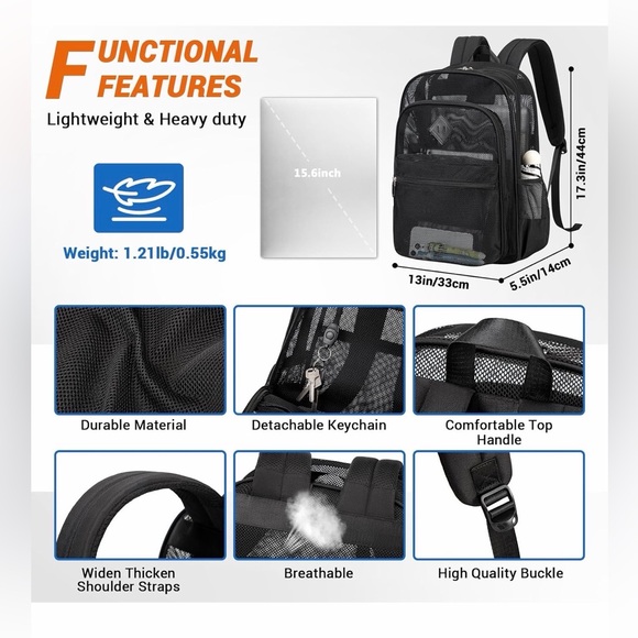 Black Mesh Backpack - NEW! - Picture 7 of 9